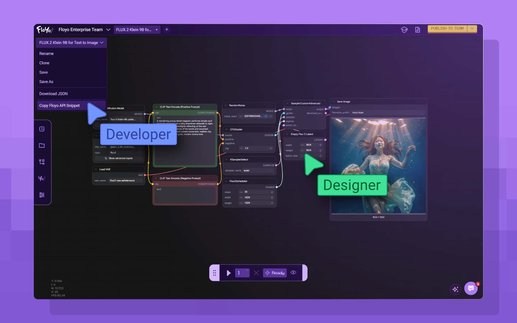 Floyo workspace showing designers and developers sharing the same account